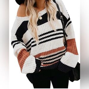 ZESICA Striped Color Block Long Sleeve Knit Sweater